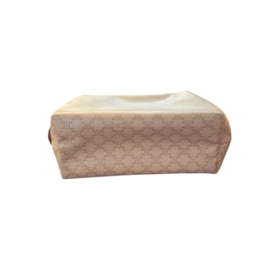 Celine vanity case pouch brown leather and beige coated canvas‎ small vintage